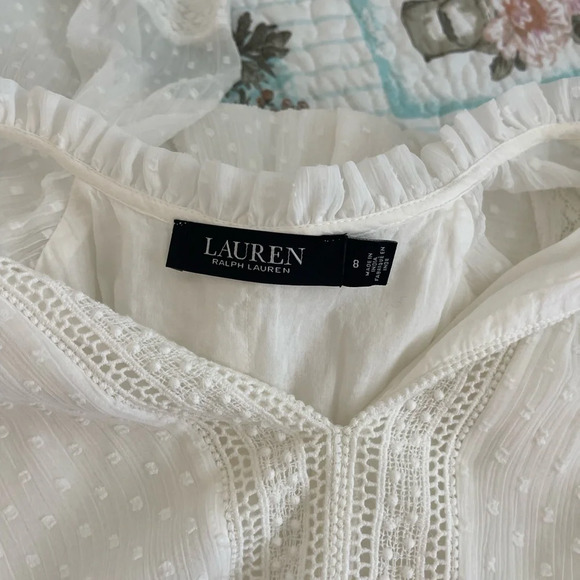 Lauren Ralph Lauren Black Label White Cottagecore Swiss Dot Midi Dress - Picture 4 of 11